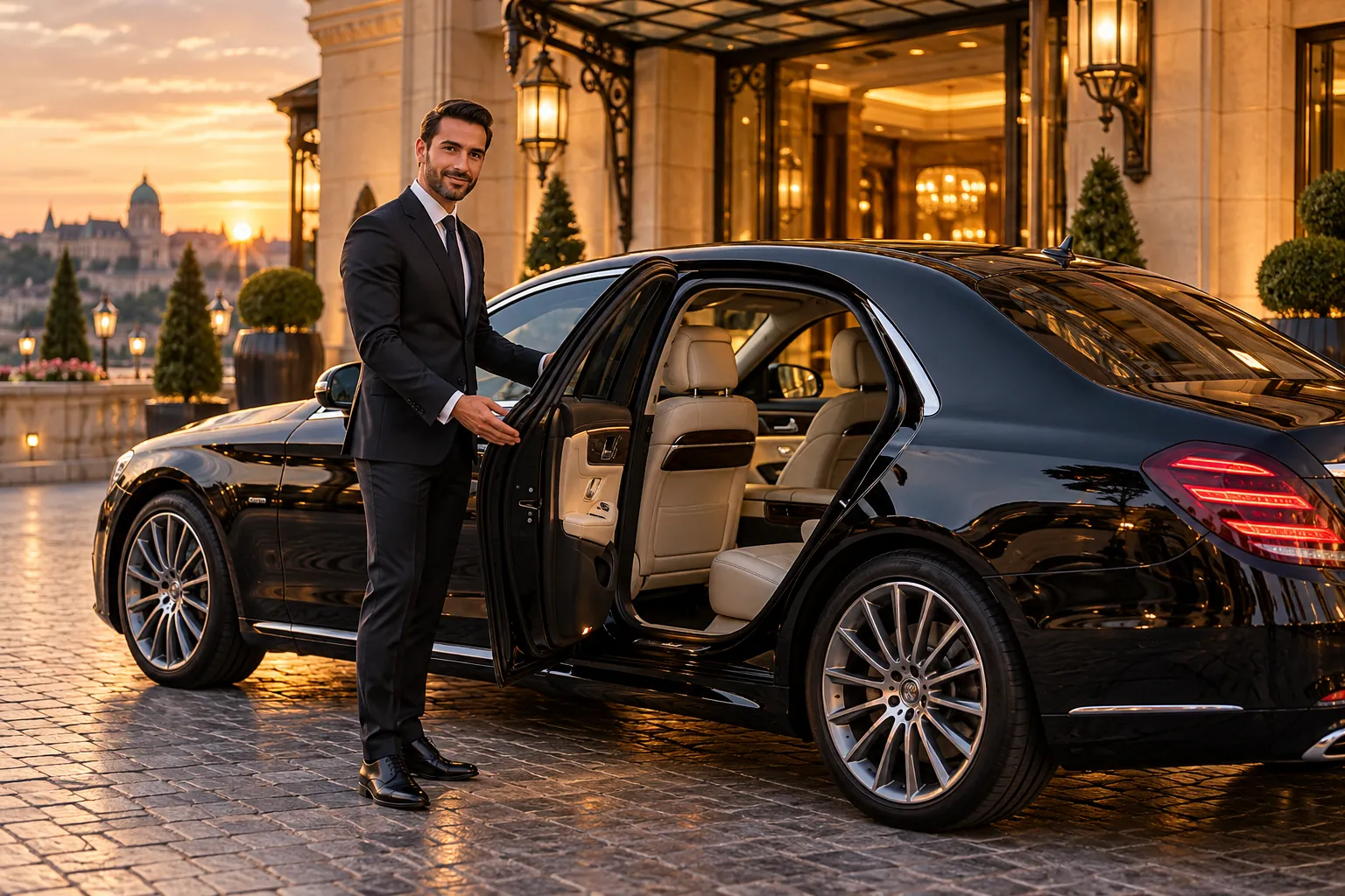 Chauffeur devant un véhicule premium